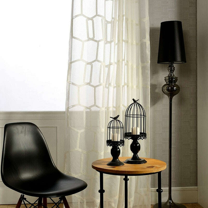 Brittany White Honeycomb Embroidery Sheer Curtain