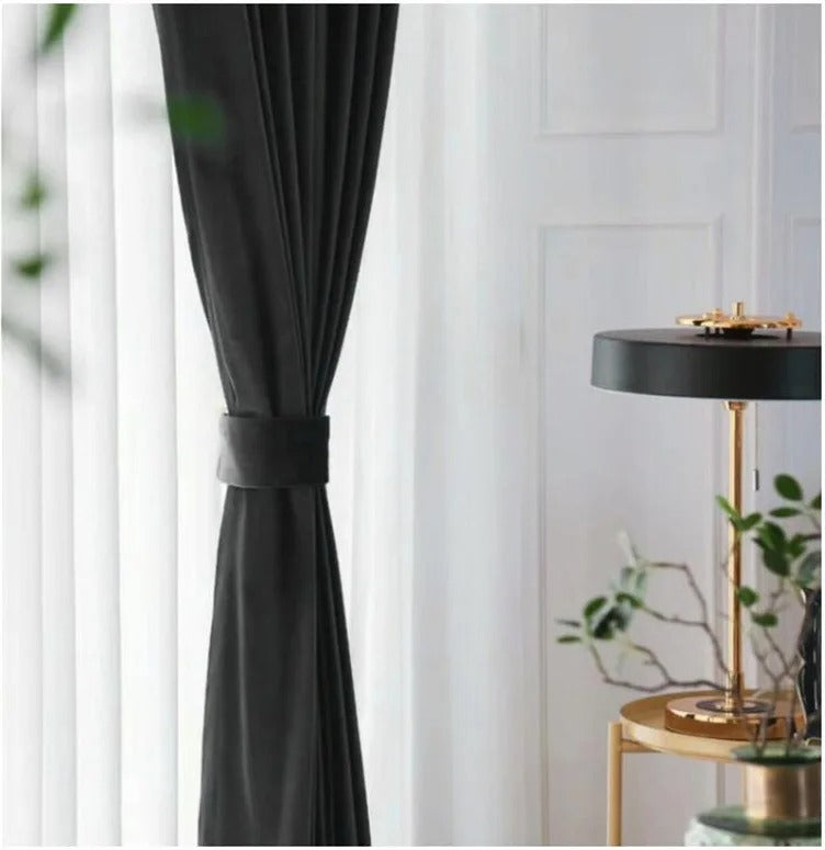 Brittany Velvet Plain Curtains - Black