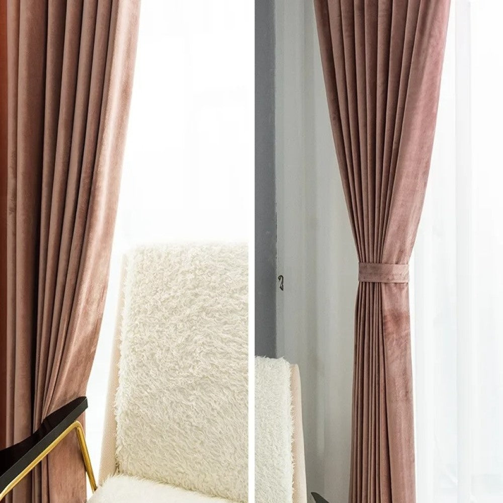 Mila Luxury Plain Dutch Velvet Curtain - Peach Pink Salmon