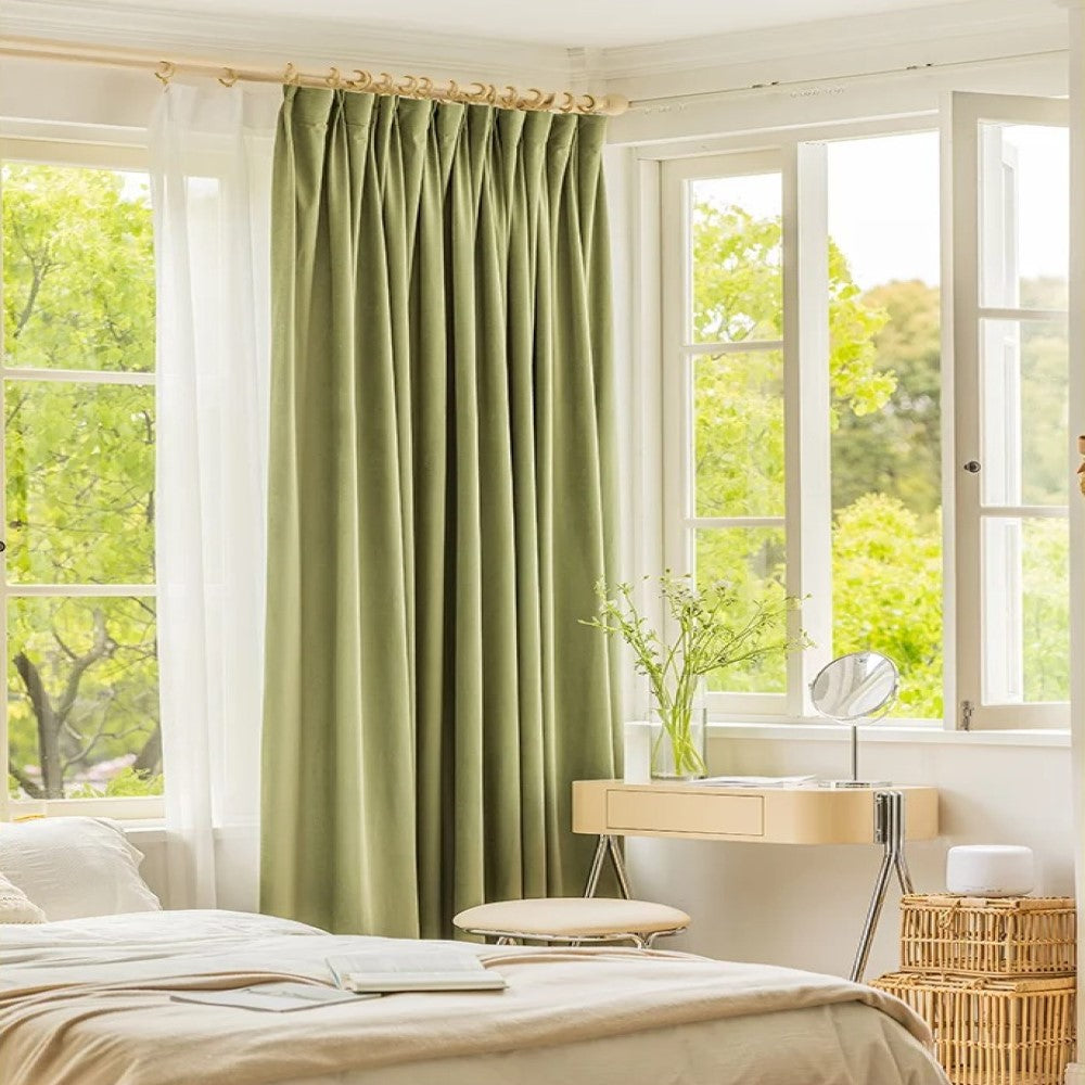 Rémy Luxury Modern Herring Designer Velvet Curtains - Light Green