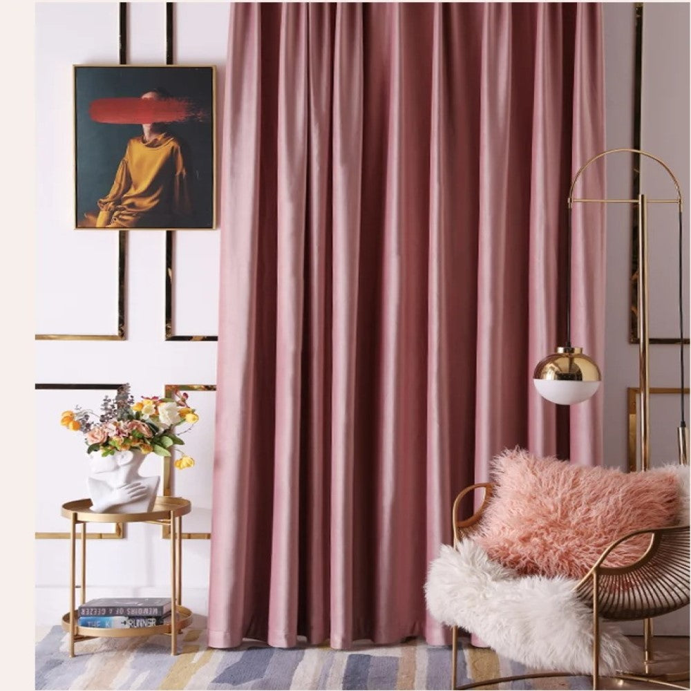 Mila Luxury Plain Italian Velvet Curtain - Rose Pink