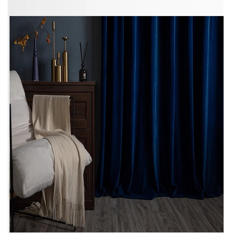 Mila Modern Luxury Plush Plain Velvet Curtains - Navy Blue