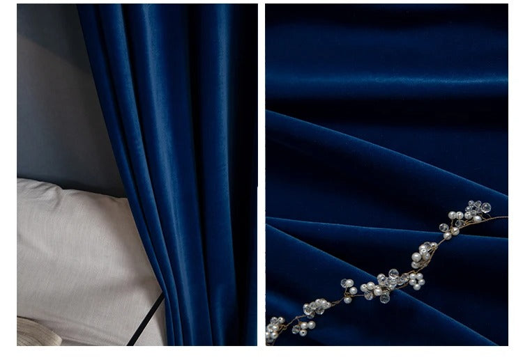 Mila Modern Luxury Plush Plain Velvet Curtains - Navy Blue