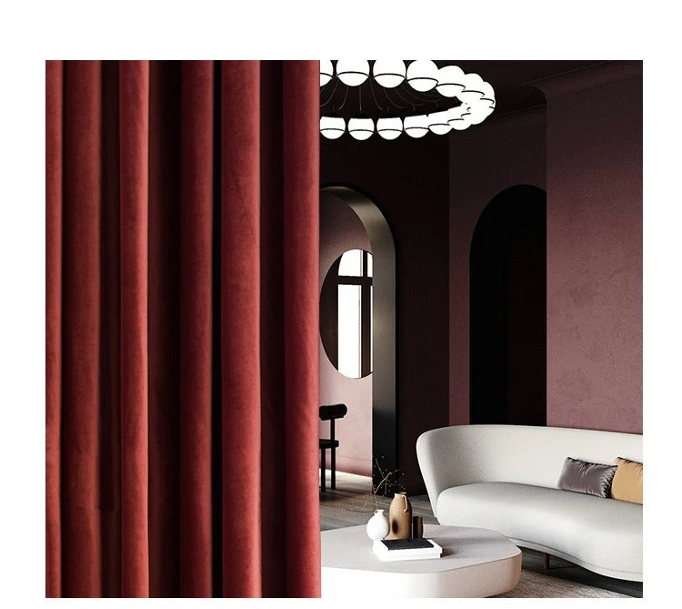 Brittany Velvet Plain Curtains - Dark Red