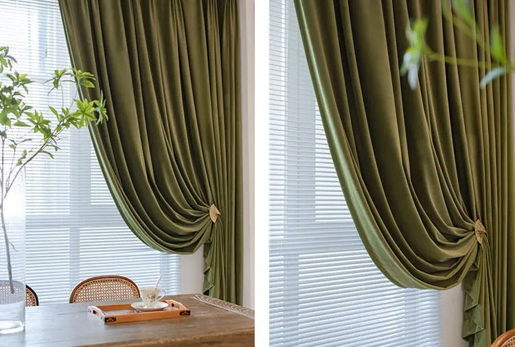 Jason Luxury Plush Velvet Curtains - Olive