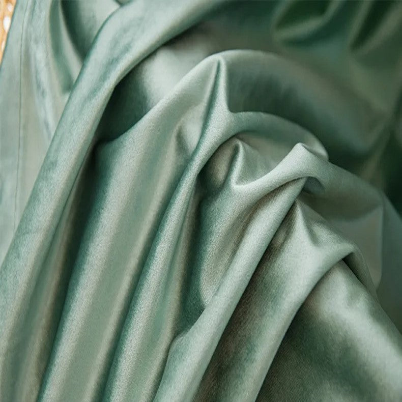 Mila Luxury Plain Italian Velvet Curtain - Sea Green