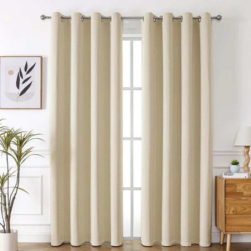 Jason Modern Plain Blackout Insulated Fire Retardant Curtains - Beige