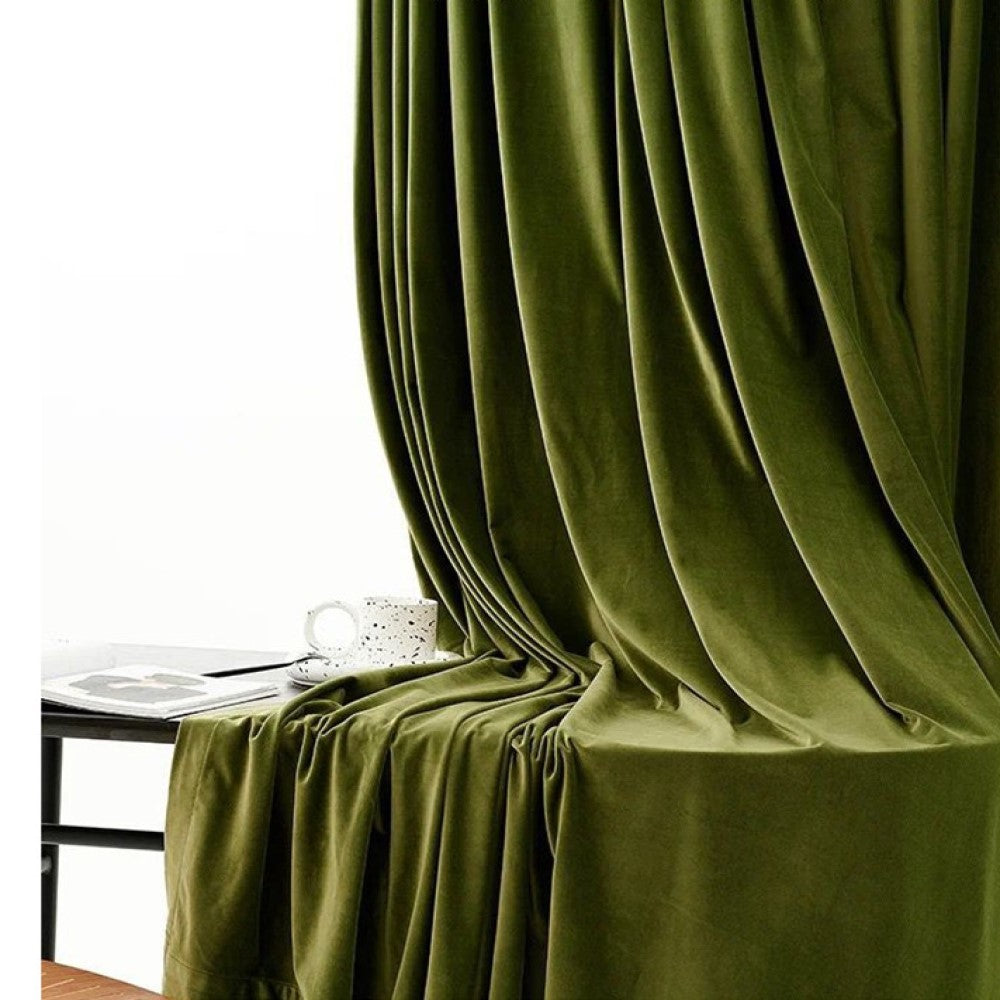 Taylor.H Dutch Plain Velvet Curtains - Dark Olive Green