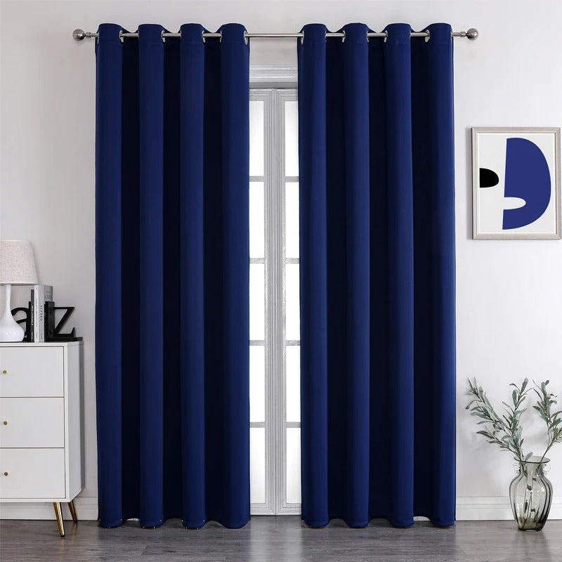 Jason Modern Plain Blackout Insulated Fire Retardant Curtains - Blue