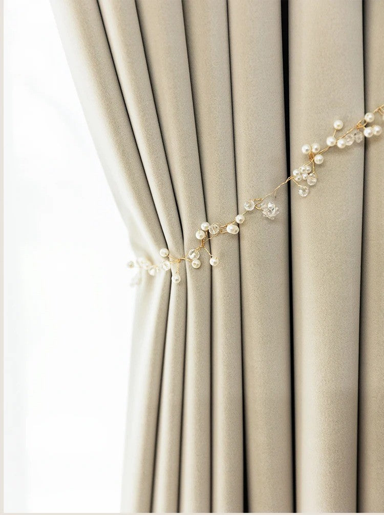 Jason Luxury Plush Velvet Curtains - Light Beige