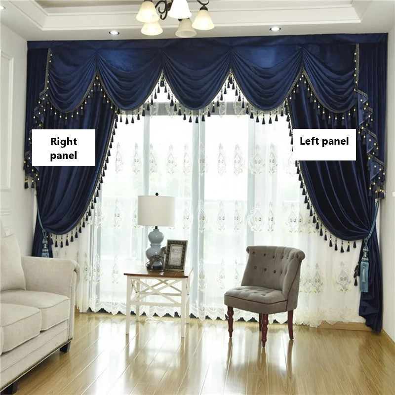 Mila Classic Velvet Curtain With Tassel Lace - Midnight Blue