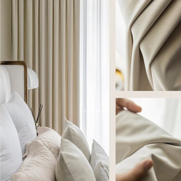Jason Luxury Plush Velvet Curtains - Light Beige