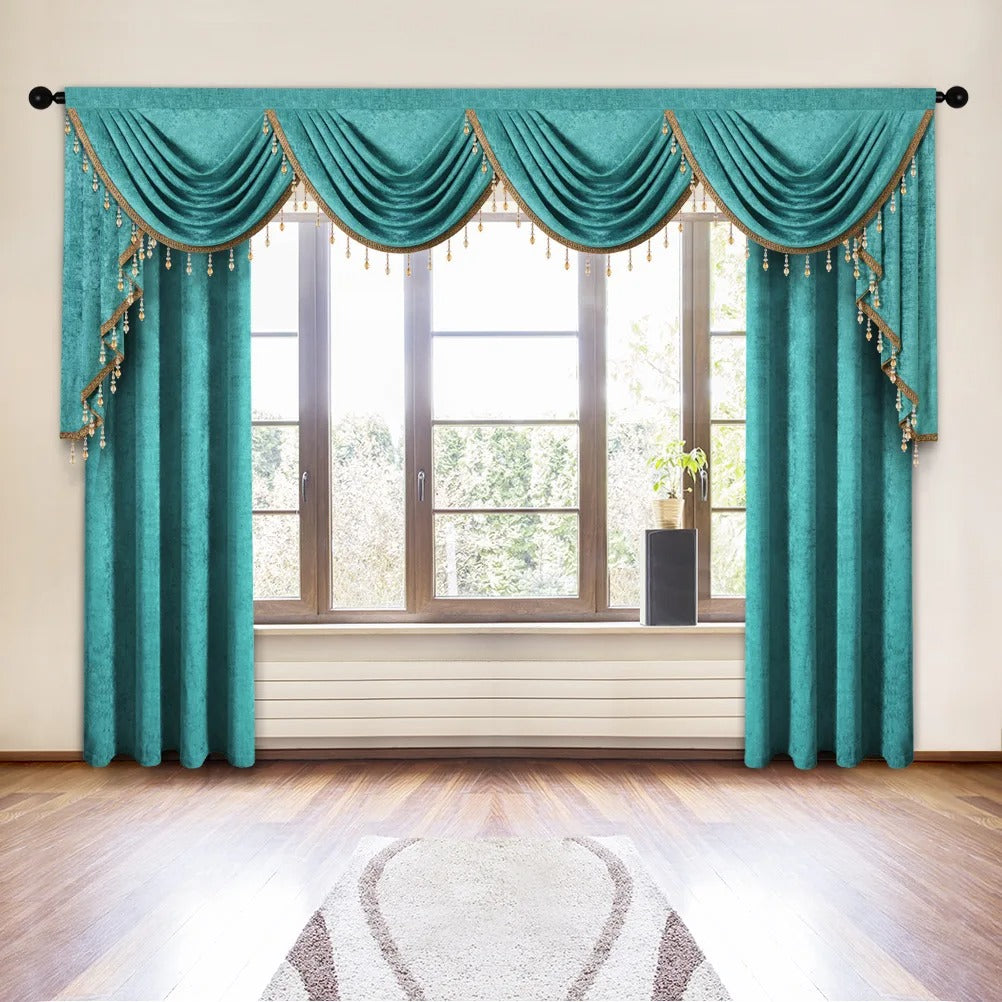 Mila Classic Plain Velvet Valance - Aqua