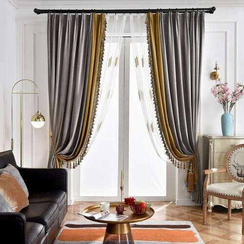 Ethan American Spliced Luxury Velvet Curtains: Gray - Chrome