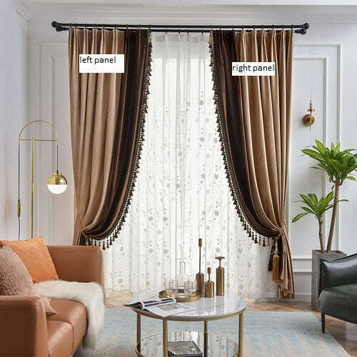 Ethan American Spliced Luxury Velvet Curtains: Taupe-Brown