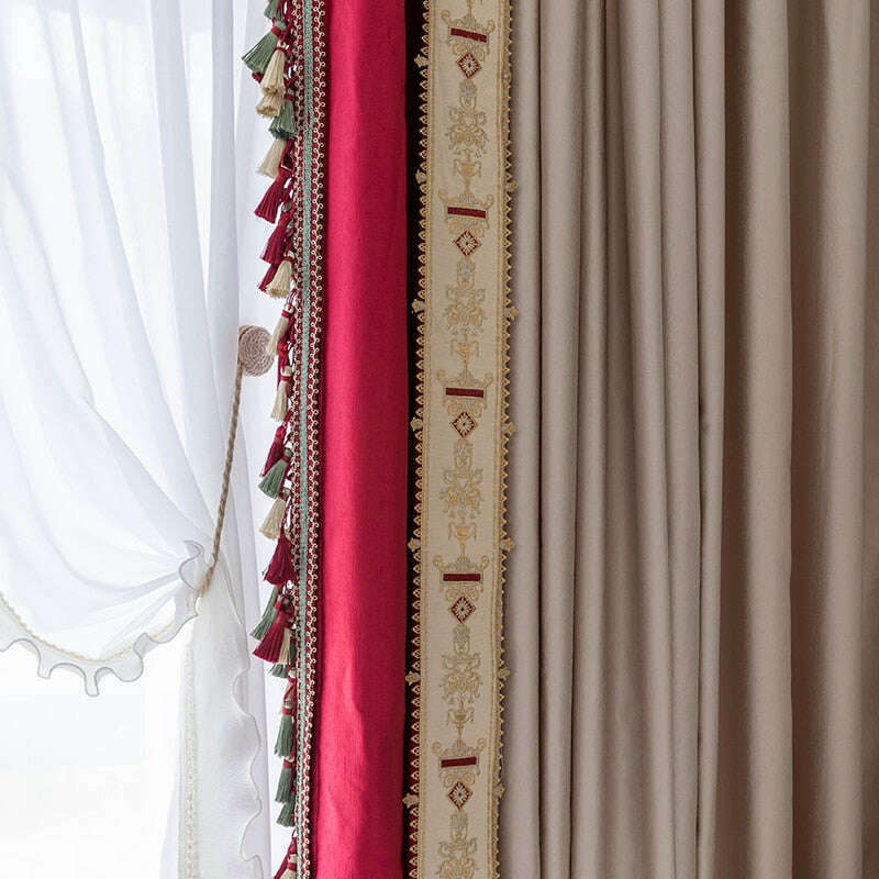 Ethan European Design Lustrous Satin Curtain - Beige and Pink