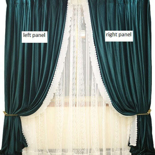 Ethan Floral Lace Velvet Luxury Curtain - Dark Green