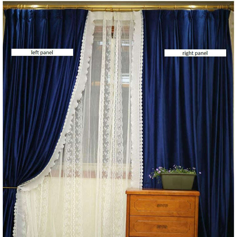 Ethan Floral Lace Velvet Luxury Curtain - Navy Blue