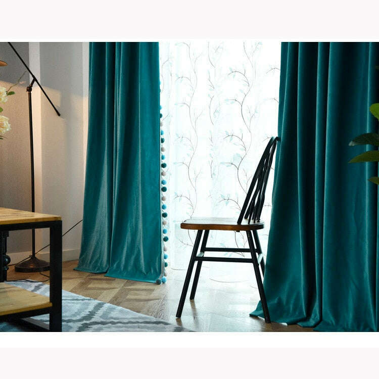 Ethan Luxury Plush Velvet Curtain with Pompom Lace - Teal