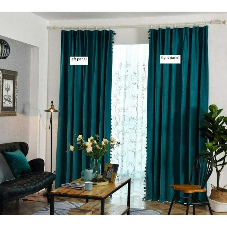 Ethan Luxury Plush Velvet Curtain with Pompom Lace - Teal