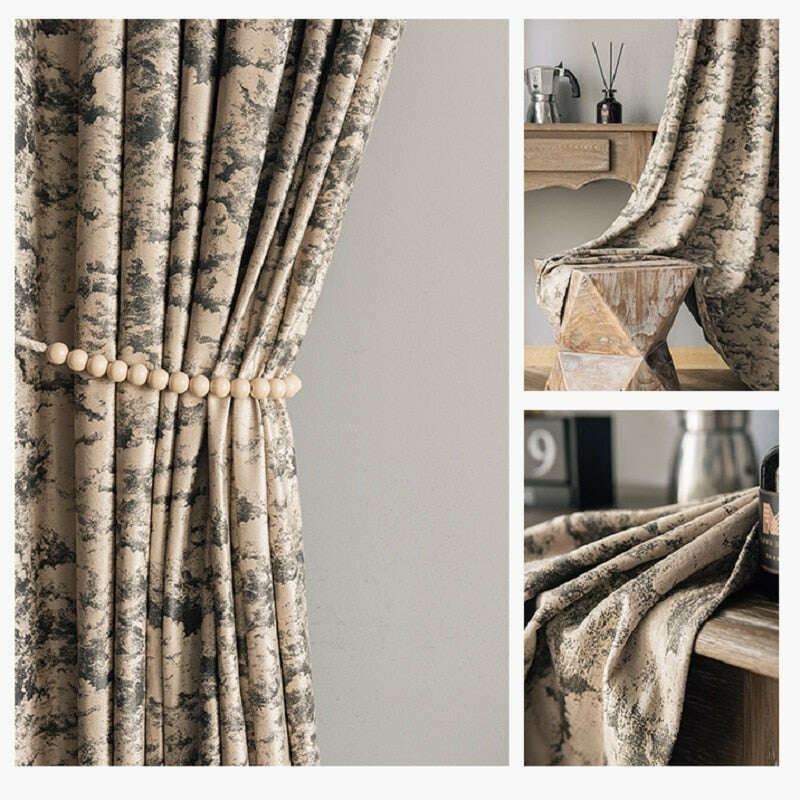 Ethan Modern Luxury Velvet Textured Curtains - Beige