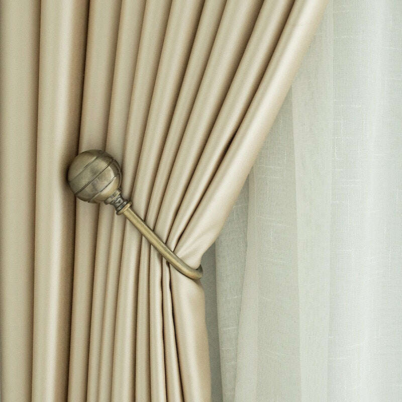 Homespun Faux Silk Plain Curtains - Beige