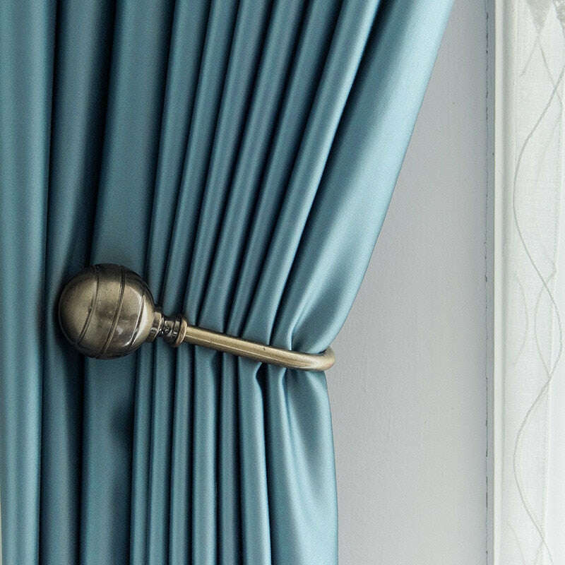 Homespun Faux Silk Plain Curtains - Blue