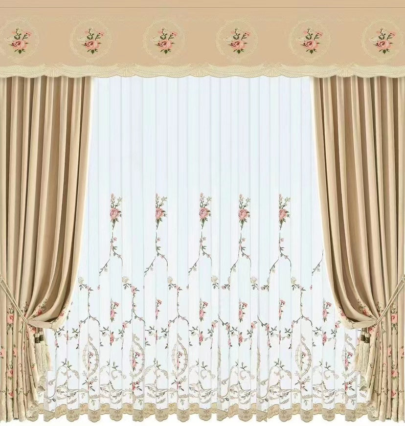 Rémy Luxury Velvet Embroidered Curtains - Beige