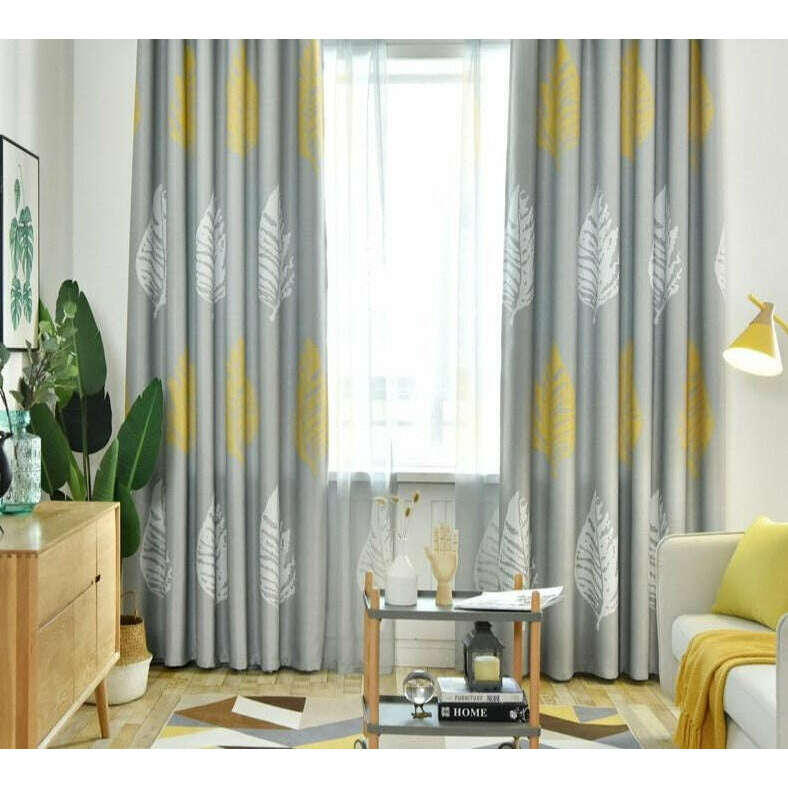 Jason Modern Gray Leaf Print Curtains