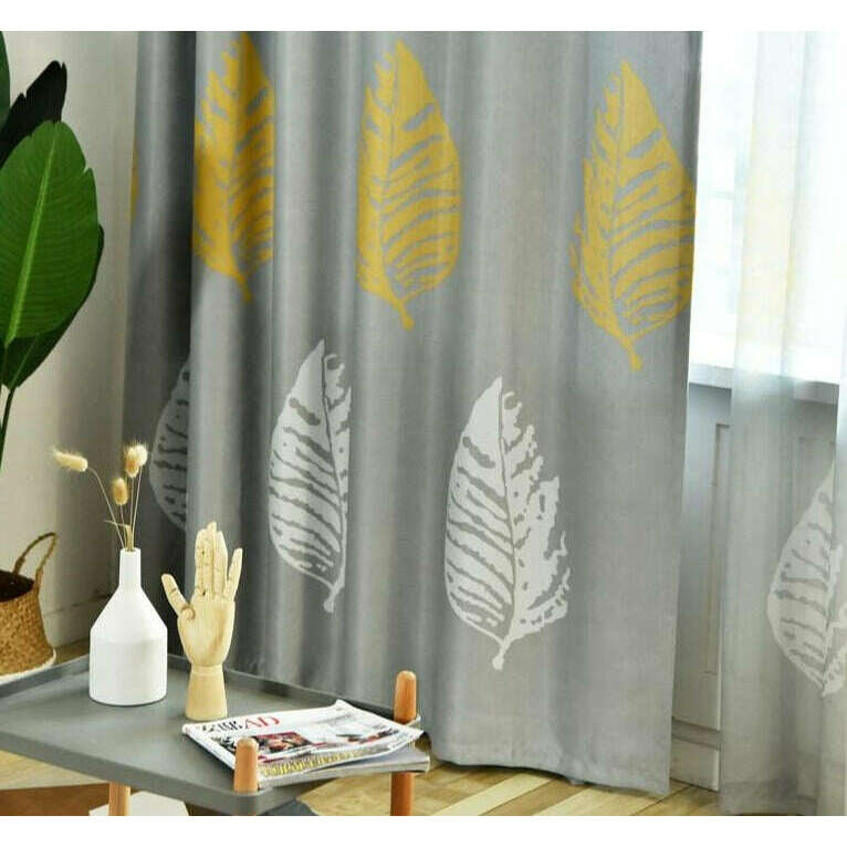 Jason Modern Gray Leaf Print Curtains