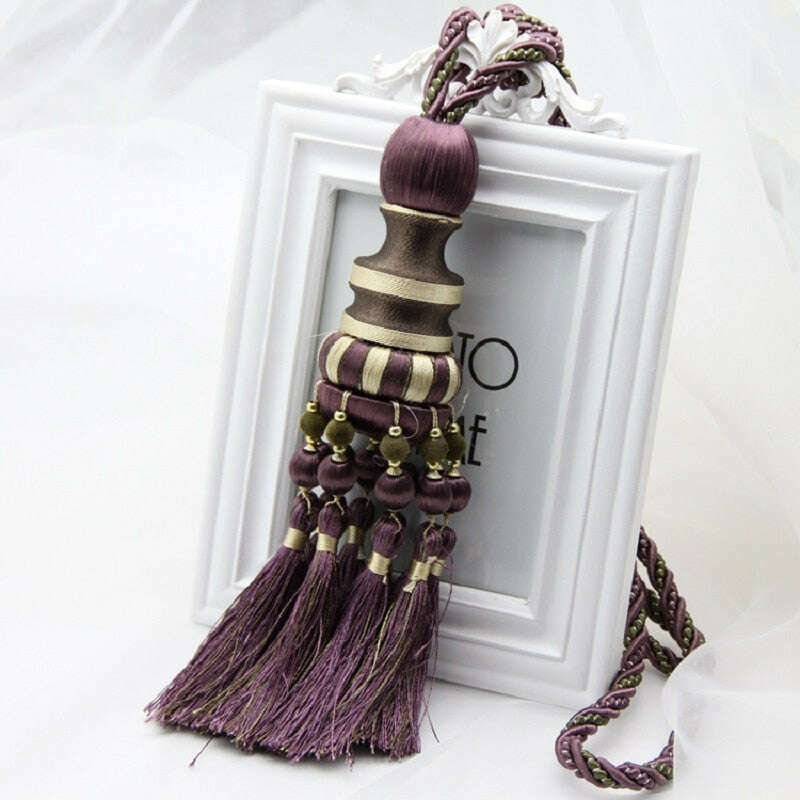 Kara Wood Bead Ball Antique Style Tassel Curtain Holdback