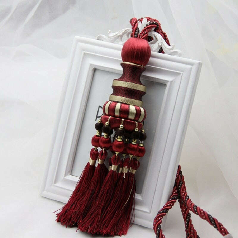 Kara Wood Bead Ball Antique Style Tassel Curtain Holdback