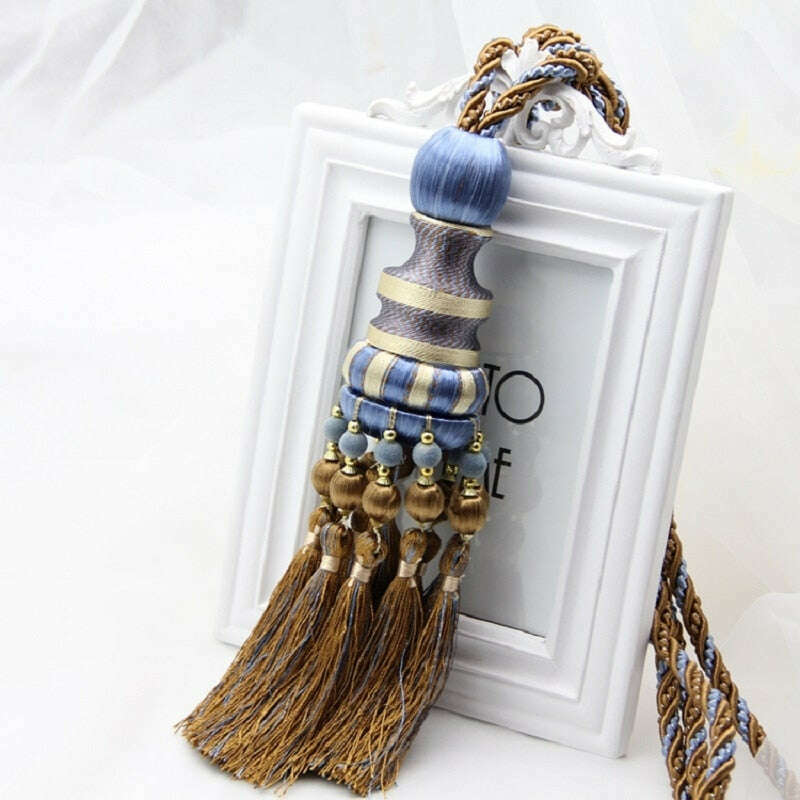 Kara Wood Bead Ball Antique Style Tassel Curtain Holdback