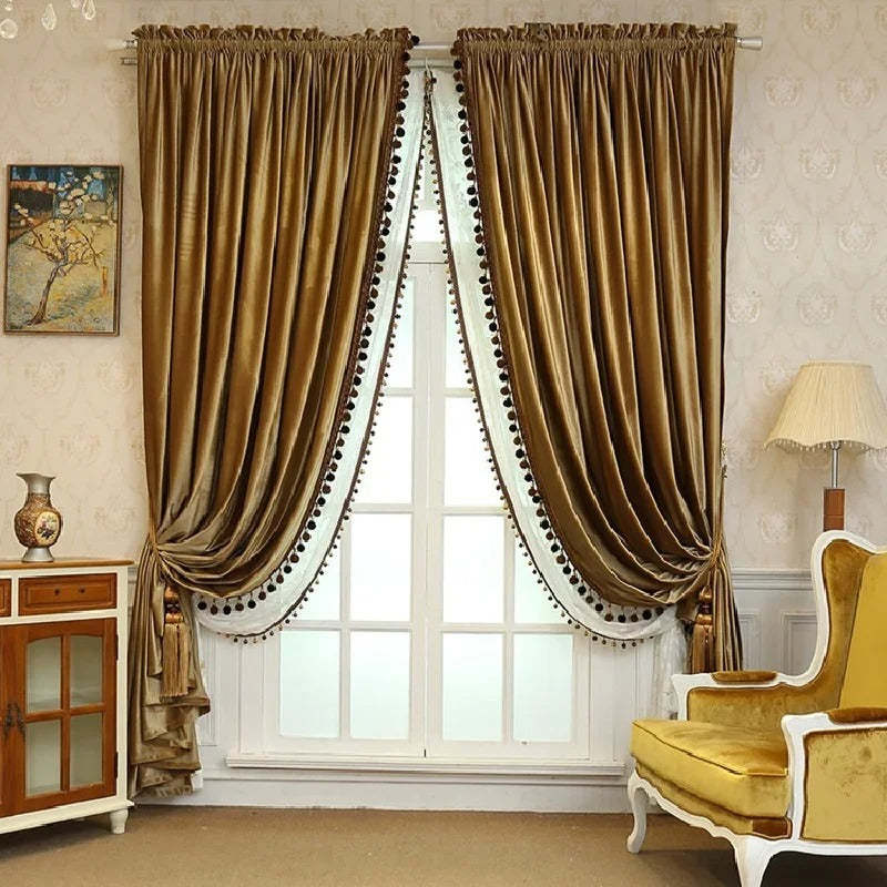 Mila Luxury Plain Italian Velvet Curtain - Golden Brown