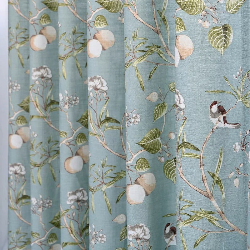 Astor Rideaux American Country Garden Birds Print Semi - Shading Curtains - Blue