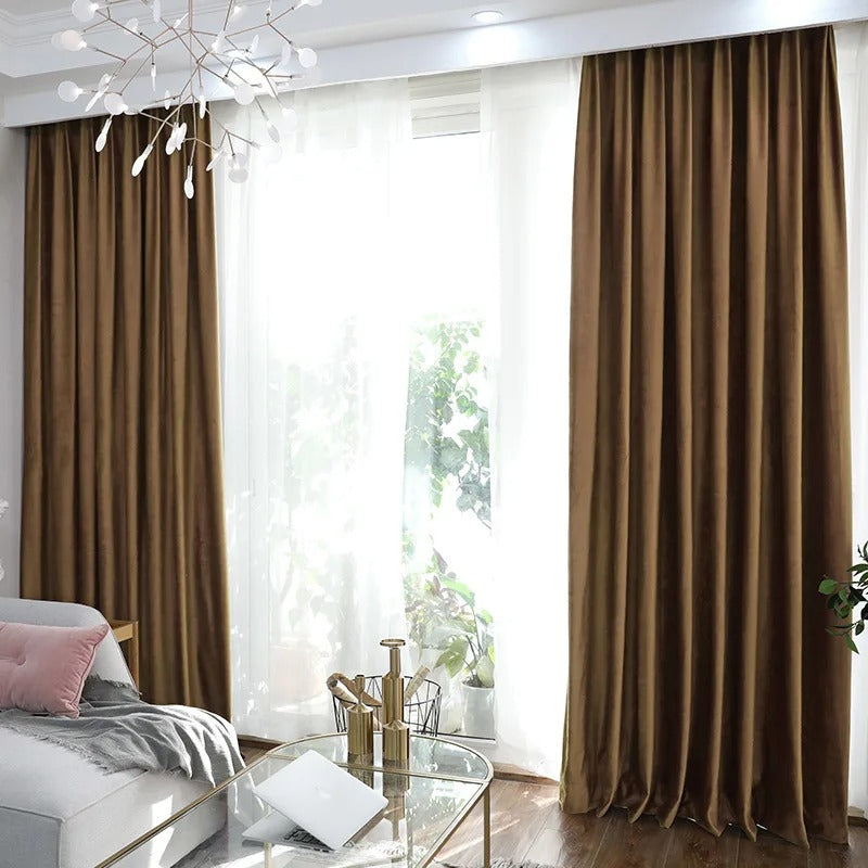 Jason Modern Plain Blackout Insulated Fire Retardant Curtains - Coffee Brown