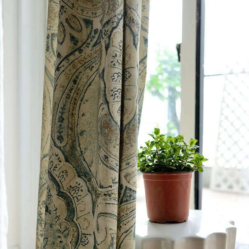 Mila French Country Print Intricate Design Curtain - Beige