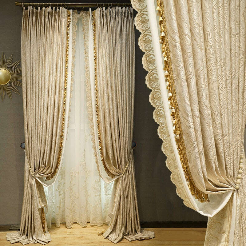 Mila French Designer Luxury Jacquard Curtain - Beige