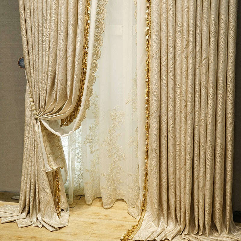 Mila French Designer Luxury Jacquard Curtain - Beige – Discover Curtains