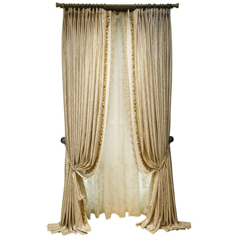 Mila French Designer Luxury Jacquard Curtain - Beige