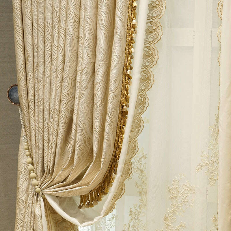 Mila French Designer Luxury Jacquard Curtain - Beige