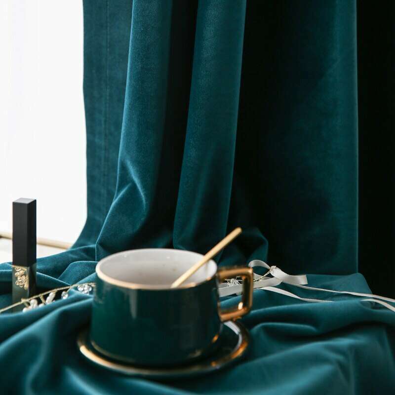 Mila Luxury Blackout Velvet Curtain - Deep Teal Green