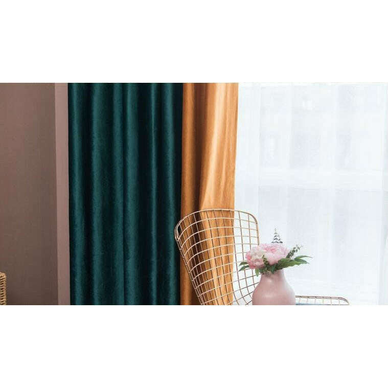 Mila Luxury Dutch Velvet Spliced Curtains - Orange Green
