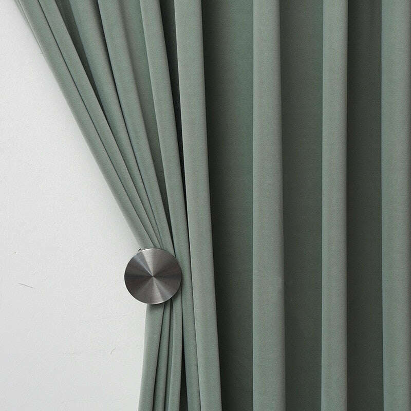 Mila Luxury Plush Plain Velvet Curtains - Greenish Gray
