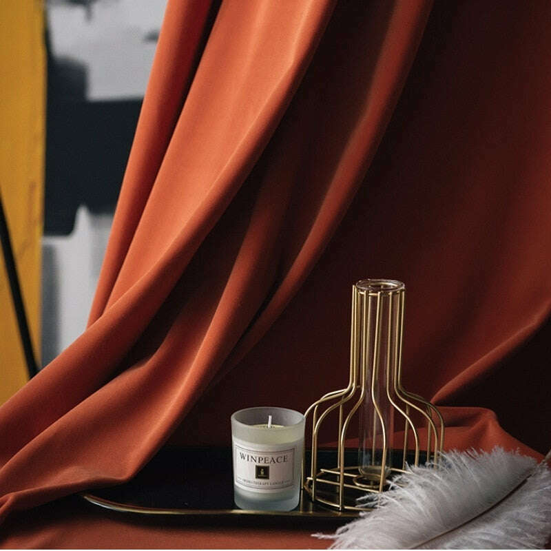 Mila Luxury Plush Plain Velvet Curtains - Peach Orange