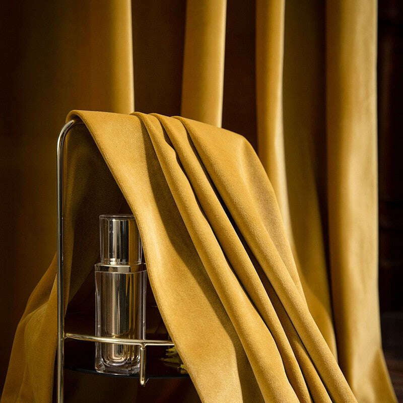 Mila Modern Luxury Plain Velvet Turmeric Yellow Curtain