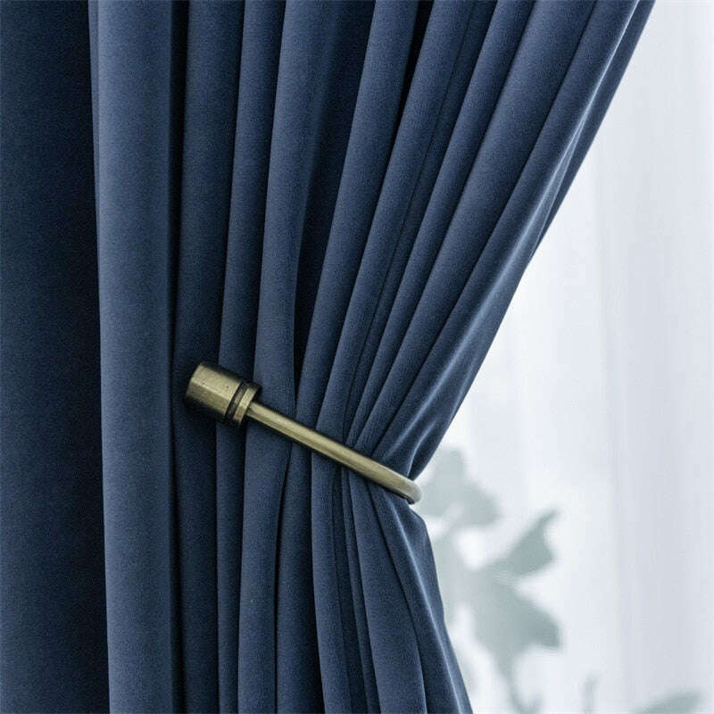 Mila Modern Luxury Plush Plain Velvet Curtains - Blue
