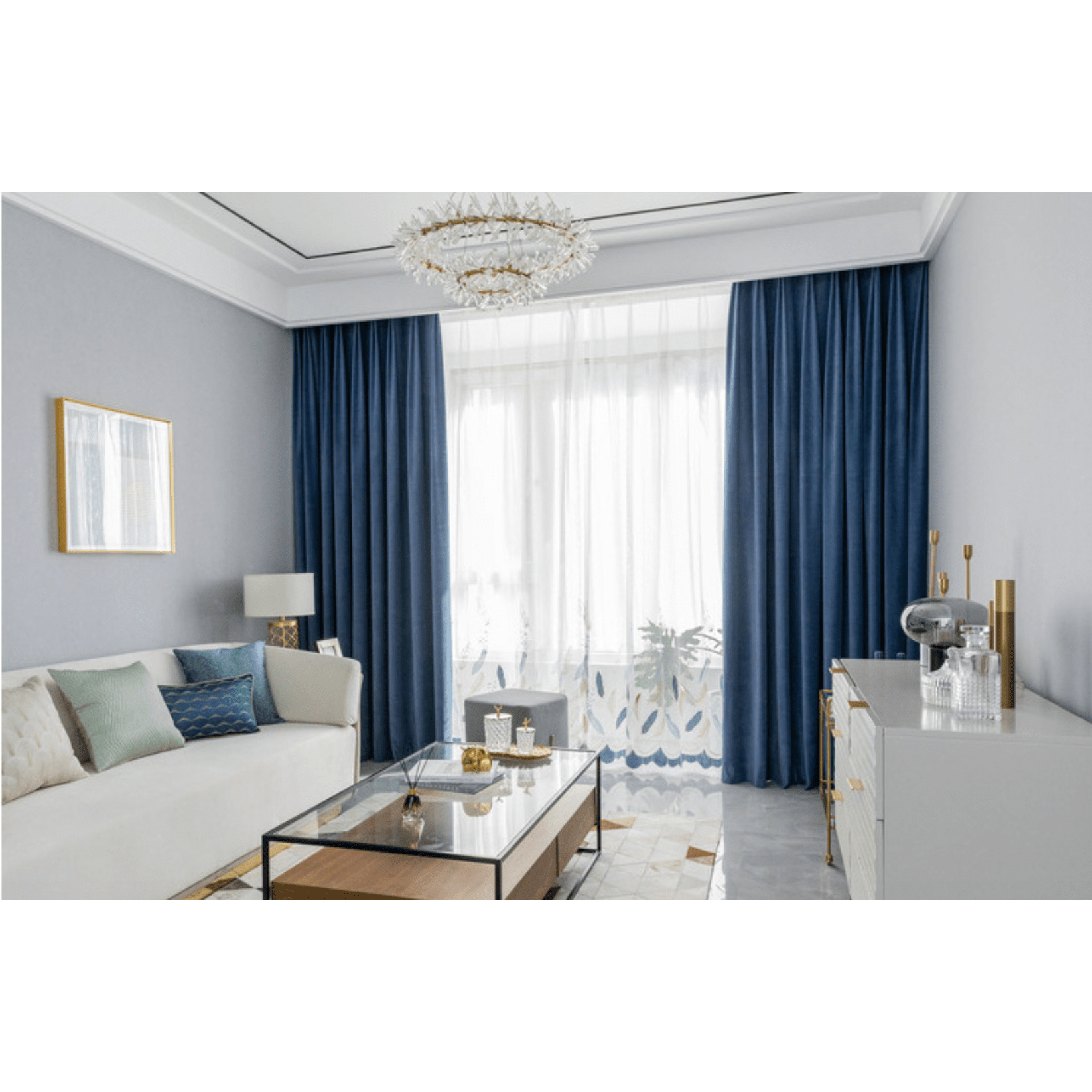 Mila Modern Luxury Plush Plain Velvet Curtains - Blue
