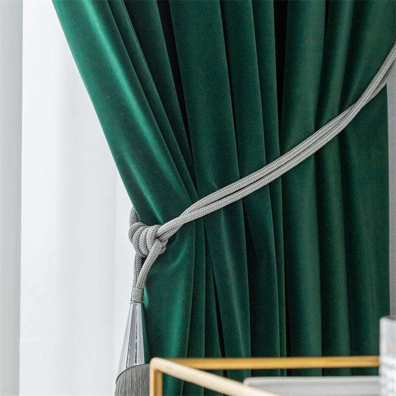 Mila Modern Luxury Plush Plain Velvet Curtains - Dark Green