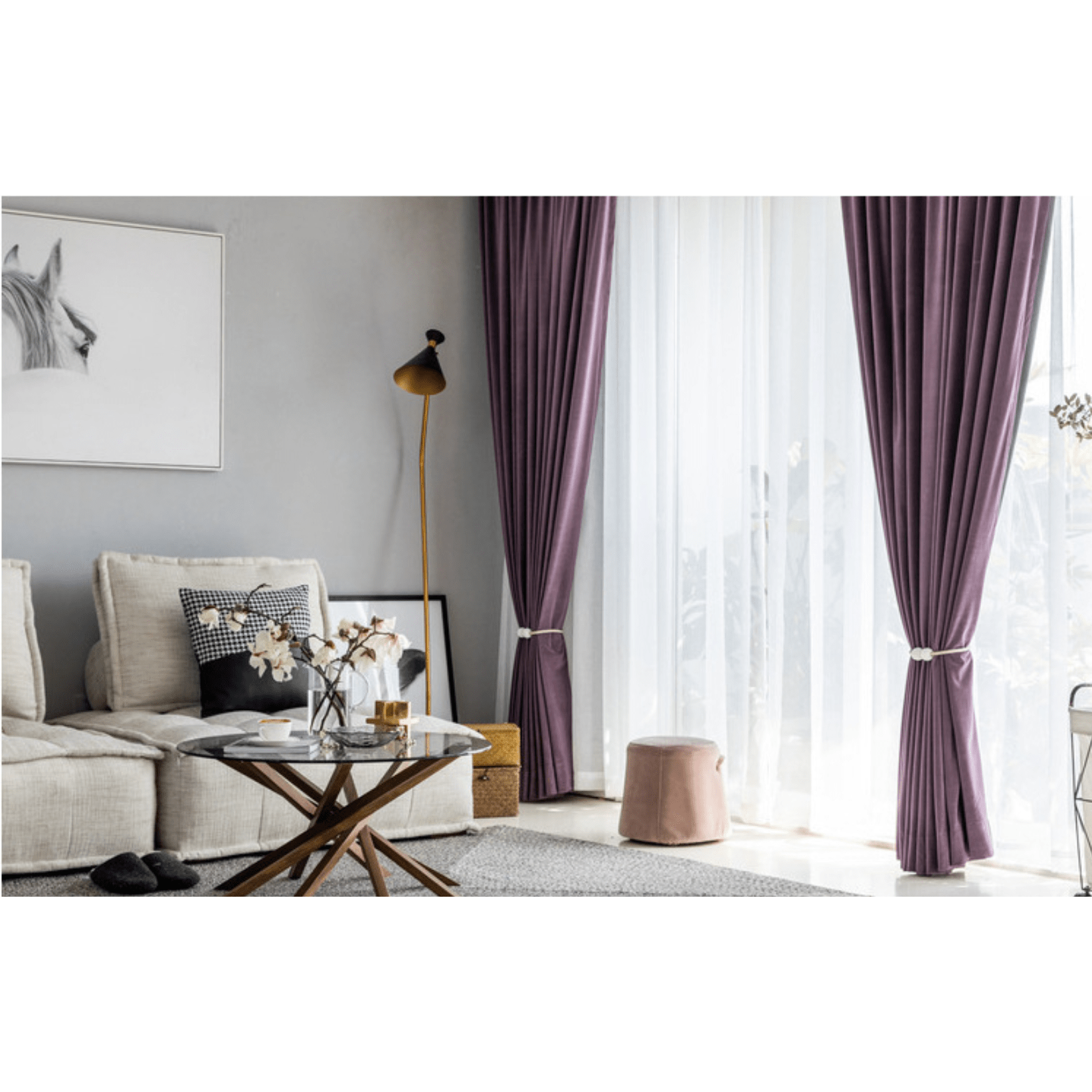 Mila Modern Luxury Plush Plain Velvet Curtains - Purple